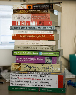 Stack of books to donate